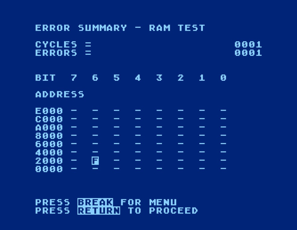 500.3 error summary ram test (with failures)